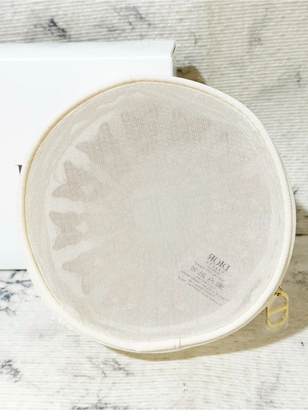 Dior Beauty Pink and Gold Butterfly Embroidered Round Pouch w/ Matching Gift Bag